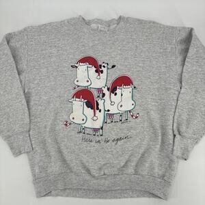 Vintage 90s Cow Sweatshirt Men XL Gray Pullover Christmas Free Style Bentum USA